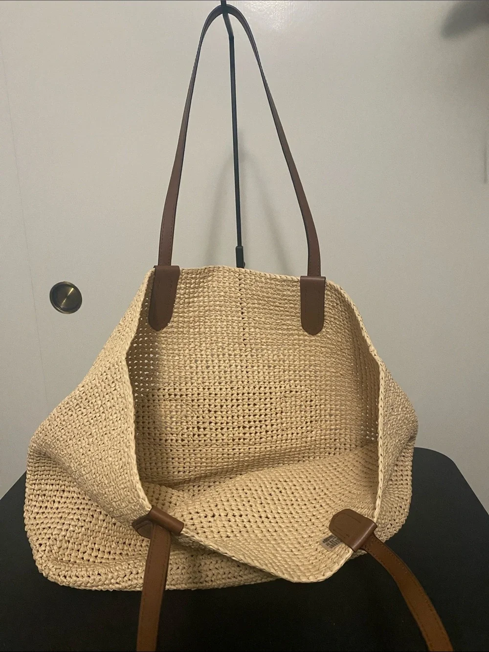 Michael Kors Natural Straw Tote with Brown Leather MK Logo